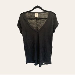 Distressed Black V-Neck Tee